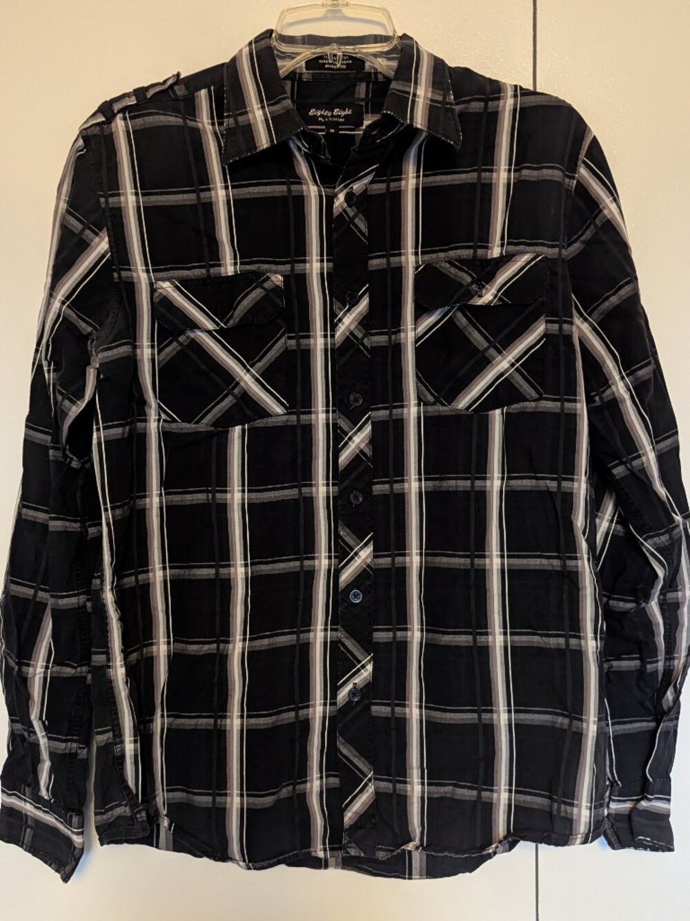 Eighty Eight Platinum plaid long sleeve button-up shirt
